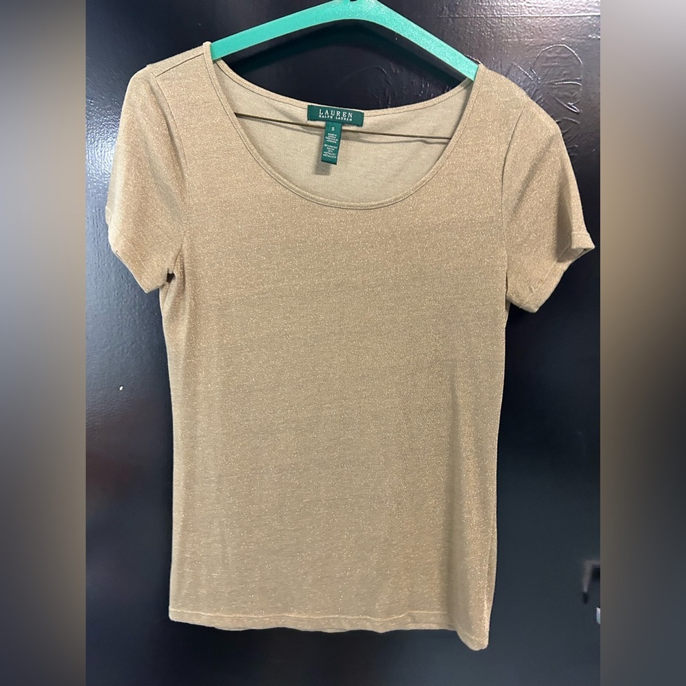 Ralph Lauren Short Sleeve Shimmer Tee in Gold